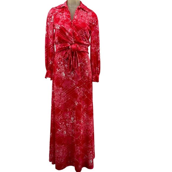 Vintage Anne Fogarty Collectors Maxi Dress Jacket Red Hawaiian Floral Size 8 - Picture 1 of 9